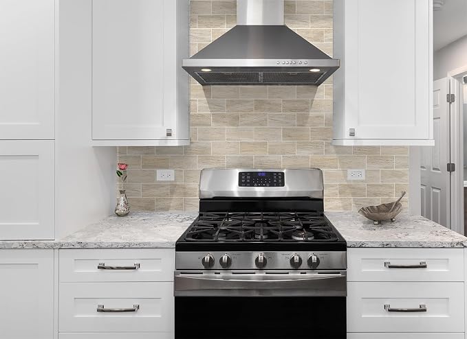 StyloVue Peel and Stick Backsplash for Kitchen, 3" x 6" PVC Subway Tile Upgraded Backsplash Stick on Tile Elevate Kitchen, Bathroom, Fireplace,RV - 4 Pieces Grayish Beige with Gray Grout