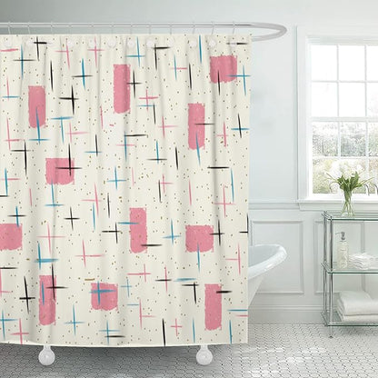 Shower Curtain for Bathroom Decor, 66 x 72 Inch, Mid Century Modern | Atomic Vintage 1950s Turquoise Waterproof Polyester Fabric Shower Curtains Set with Hooks