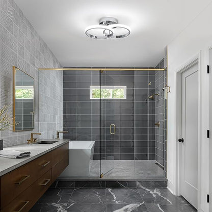 CANEOE Round Modern Led Ceiling Light Fixtures, 6000K Cool White Hallway Light Fixtures Ceiling, Bathroom Close to Ceiling Lights for Corridor Stair Aisle Lamps (Chrome, 1 Pack)