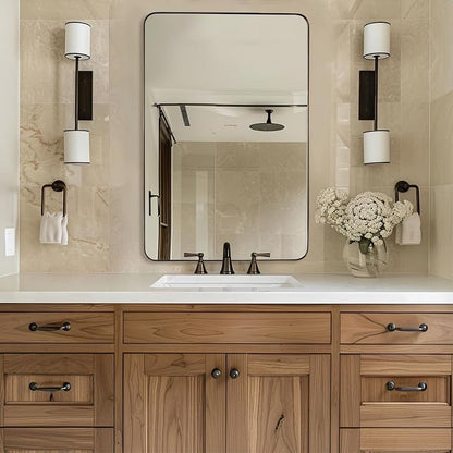 Wall Mirror for Bathroom, 24"x36" Brushed Bronze Bathroom Mirror, Rounded Rectangle Mirror for Vanity, Stainless Steel Metal Frame