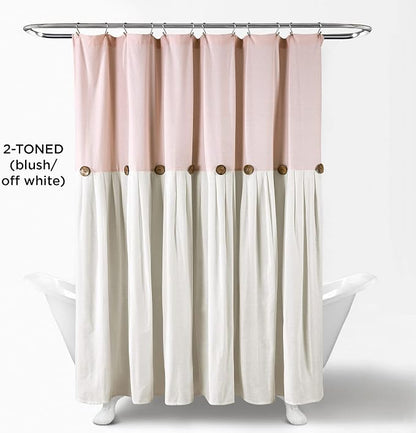 Lush Decor Linen Button Shower Curtain, 72" W x 72" L, Blush & Off White - Pink Bathroom Curtain - Fabric Shower Curtains - Farmhouse Bathroom Decor (Pack of 6)