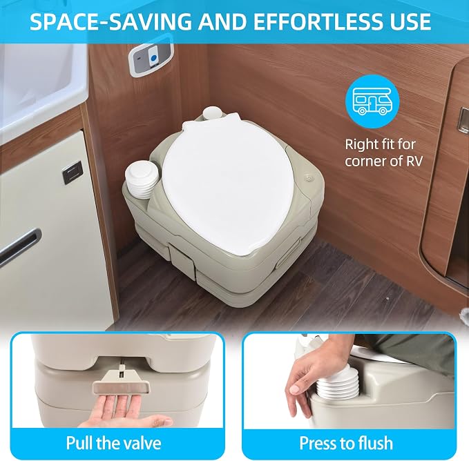 YITAHOME Portable Toilet 2.64 Gal Camping Porta Potty with Diagonal | Hand Sprayer and Press Flush Pump, Space Saving Indoor Outdoor Toilet for Adults, RV Travel, Boat and Trips