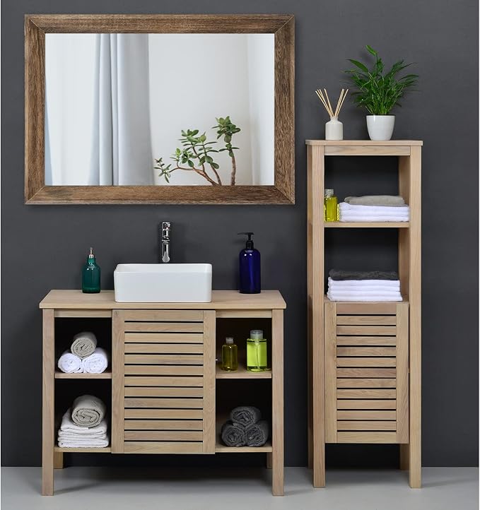 AAZZKANG Rustic Wood Mirror Rectangle Decorative Wall Mirrors with Frame Large 26"x18"for Bedroom Living Room Bathroom Entryway Hanging Brown | Decorative Bedroom Living Room Bathroom Entryway Hanging Brown 26"x18"