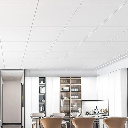 Art3d 24-Pack Smooth Drop Ceiling Tiles, No Sag and Breakage, White | 2 x 2 ft, PVC, Waterproof, Fire-Rated, Reusable, Compatible with Grid System, Perfect for Living Room