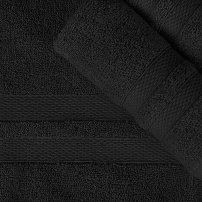 Superior Ultra-Soft Cotton Towel Set, 4 Bath Towels, 4 Hand Towels, 4 Face Towels/Washcloths, Quick-Dry, Shower, Spa Basics, Essentials, Solid, Double Line Dobby Border, 12 Piece Set, Black
