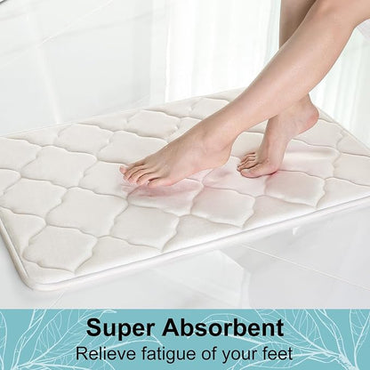 OLANLY Memory Foam Bath Mat Rug 47x20, Ultra Soft and Absorbent Bathroom Rugs, Non-Slip, Comfortable, Machine Washable Bath Carpet for Bathroom Floor, Tub, Shower and Home Decor Accessories, Ivory