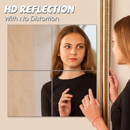 VASUHOME Glass Full Length Wall Mirror Tiles- 14x12 Inch- 8PCS Frameless Full Body Mirror for Home Gym, Bedroom, Living Room - Versatile Wall Mirror with Unrivaled Clarity