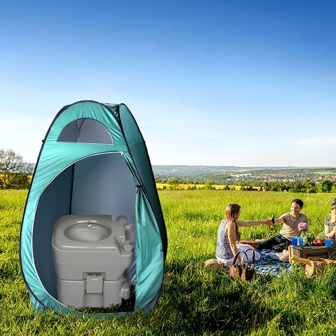 Portable Toilet Indoor Outdoor Toilet with CHH Piston Pump & Level Indicator,5.3 Gallon Large Waste Tank,100-120 Flushes for RV, Camping, Hiking & Boating, White