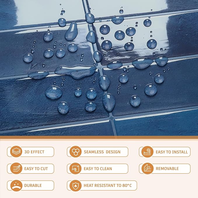 CRE8TIVE 16 Sheets Straight Linear Peel and Stick Tile for Bathroom Kitchen Backsplash Tiles Peel and Stick on Blue Tile Self Adhesive Rectangular Subway Tiles for Laundry Room Shower Walls 12"x12"