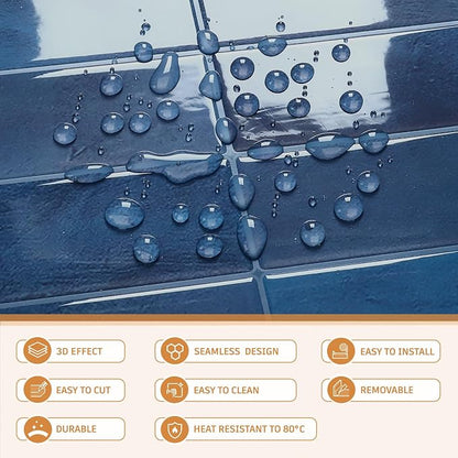 CRE8TIVE 16 Sheets Straight Linear Peel and Stick Tile for Bathroom Kitchen Backsplash Tiles Peel and Stick on Blue Tile Self Adhesive Rectangular Subway Tiles for Laundry Room Shower Walls 12"x12"