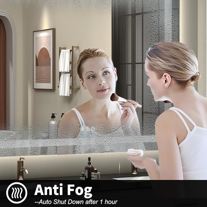 72x40 LED Lighted Bathroom Mirror for Vanity Wall | Front Light and Backlit, Anti-Fog, Memory, 3 Color, Tempered Glass, Dimmable, Rectangular, UL, Horizontal/ Vertical Mounted