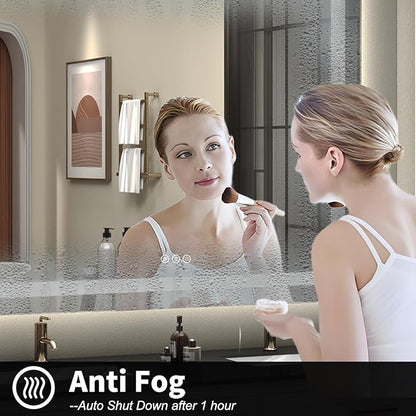 88x38 LED Lighted Bathroom Mirror for Vanity Wall | Front Light and Backlit, Anti-Fog, Memory, 3 Color, Tempered Glass, Dimmable, Rectangular, UL, Horizontal/ Vertical Mounted