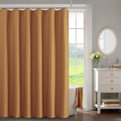 OWENIE Gold Shower Curtain for Bathroom 84 Inches Extra Long, Elegant 3D Embossed Textured Cloth Waffle Shower Curtain, Modern Luxury Hotel Style, Water Repellent, Machine Washable, 72X84