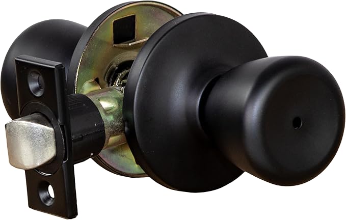 Design House Terrace Privacy Door Knob, 6-Way Universal Bed and Bath Lock, Matte Black, Adjustable Backset, ANSI Grade 3, 728675-MB
