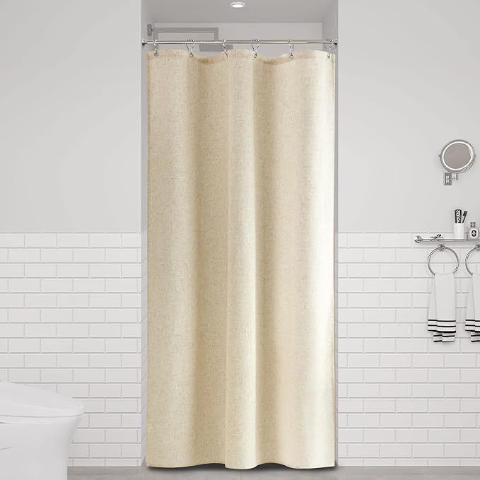 Stall Linen Shower Curtain 36 x 72, Narrow Half Small Beige Ultra Thick Fabric Shower Curtain Set with 6 Hooks, Natural Boho Farmhouse Rustic RV Camper Bath Curtains for Bathroom, Cream