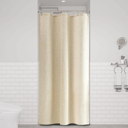 Stall Linen Shower Curtain 36 x 72, Narrow Half Small Beige Ultra Thick Fabric Shower Curtain Set with 6 Hooks, Natural Boho Farmhouse Rustic RV Camper Bath Curtains for Bathroom, Cream