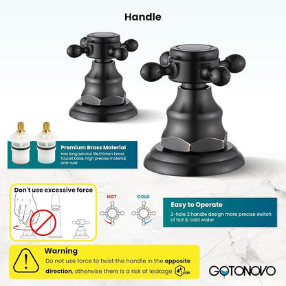 gotonovo Widespread Bathroom Sink Faucet 3 Hole Oil Rubbed Bronze,No Label | Vintage 8’’ Bathroom Faucet,2 Cross Handle,6-16’’ Sink,Vanity,RV,Farmhouse,SUS304,24’’ cUPC Hose,Pop Up Drain,Deck Mount
