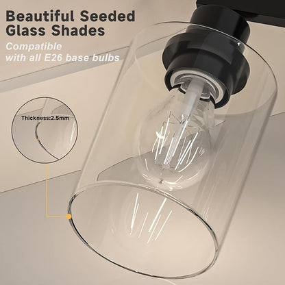 Hasipu Modern Bathroom Light Fixtures, 4 Light Black Vanity Lights | HD Clear Round Glass Shade, Durable Metal, Standard E26 Socket, Easy Installation, Farmhouse Bathroom Lighting