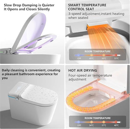 Smart Toilet with Bidet Built In with Warm Water Sprayer and Dryer | Foot Sensor Operation,Heated Seat toilet with LED Display for Bathroom,Auto Dual Flush