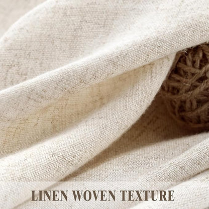 Tassel Linen Shower Curtain Flax Cream, Fabric Boho Farmhouse Shower Curtains for Bathroom Cotton Natural Cloth Liner Set 72" W x 72" L
