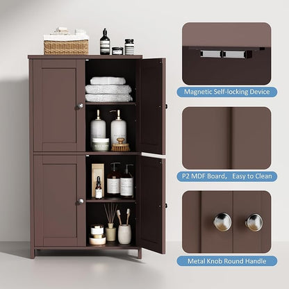 Shintenchi Bathroom Storage Cabinet with Doors and Shelves, Floor Cabinets for Washroom Furniture, Laundry Room, Organization with Adjustable Shelf, Brown