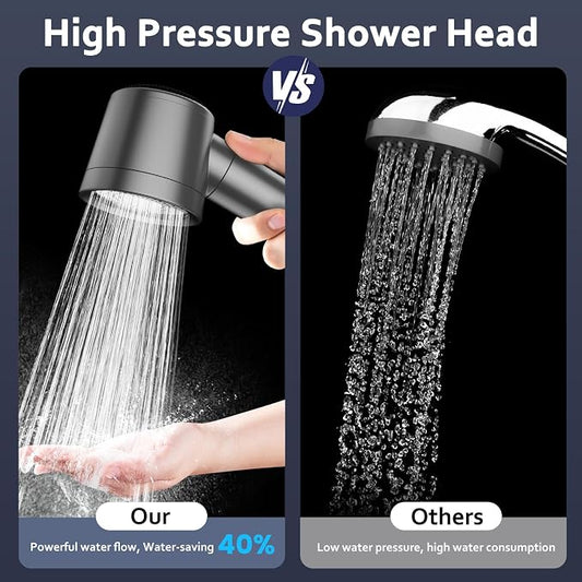 Filtered Shower Head with Handheld, High Pressure Water Flow and Multiple Spray Modes Shower Head with Filter, Power Wash for Hard Water, Showerhead with ON/OFF Switch for Pets Bath (Stone Gray) | 3 Spray,Silicone Massage Brush,Detachable Showerhead,Re...