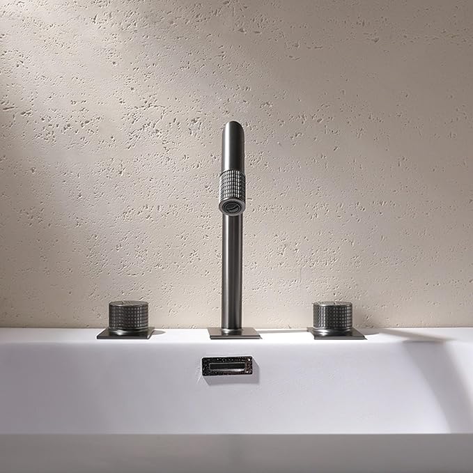 3 Holes Restroom Faucet 2 Knobs Hot and Cold Faucet for Bathroom Sink Copper,Gun Gray