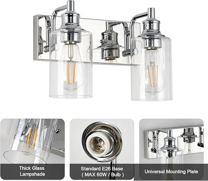 2-Light Bathroom Light Fixtures Modern Chrome Vanity Lights for Bathroom Lighting Fixtures Over Mirror for Cabinet Mirror Bedroom Hallway