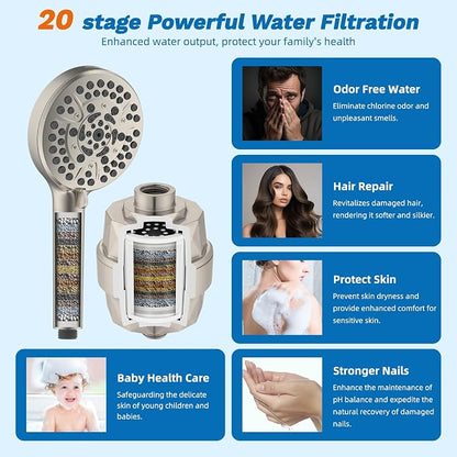 Hibbent 5-spray Dual Filtered Rainfall Shower Head with 10 Spray Handheld | High Pressure 13'' Showerhead Combo, Easy Reach 4-way Diverter Arm with Pause Mode, 71'' Hose & Holder, Brushed Nickel