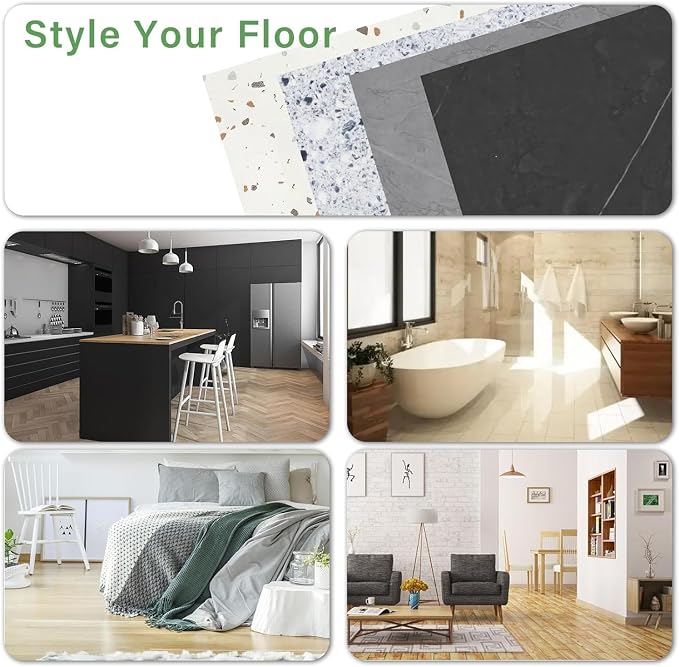 30-Pack 30 Sq.Ft Peel and Stick Floor Tiles Vinyl Matte Pattern Flooring, 12” x 12” Self Adhesive Vinyl Flooring DIY for Kitchen, Bathroom, Laundry, Pure Black&Pure White