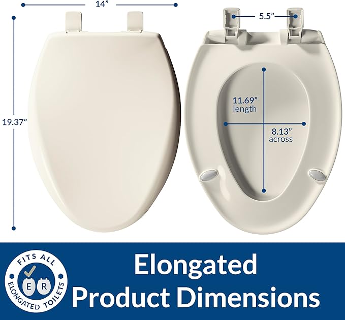 Bemis Aurora Slow Close Toilet Seat, Easy Clean Hinges and Adjustable Perfect Fit Plastic Seat, Made in USA, Elongated, Biscuit