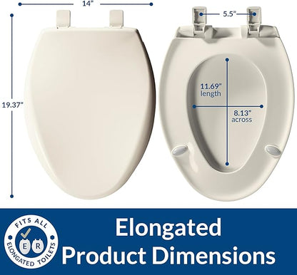 Bemis Aurora Slow Close Toilet Seat, Easy Clean Hinges and Adjustable Perfect Fit Plastic Seat, Made in USA, Elongated, Biscuit