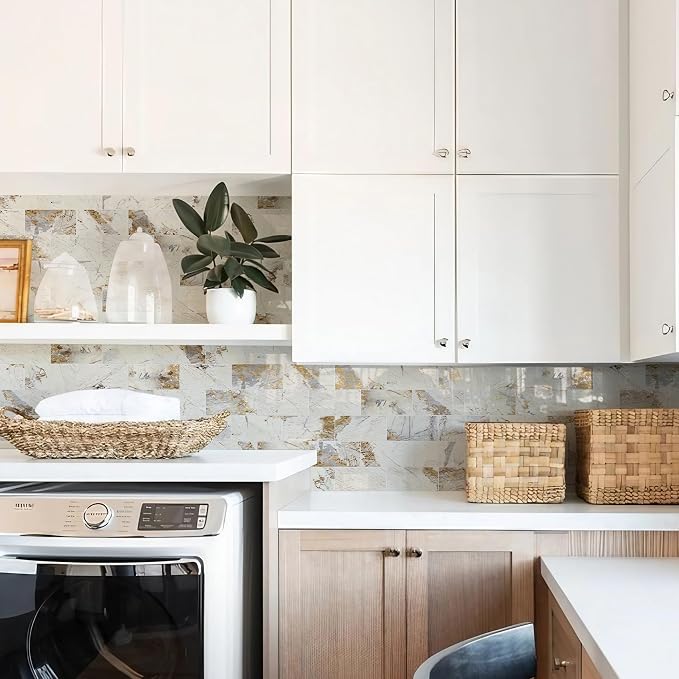 STICKGOO 10-Sheet Backsplash Peel and Stick Subway Tile(Thicker Design, Glossy Pandora Marble)