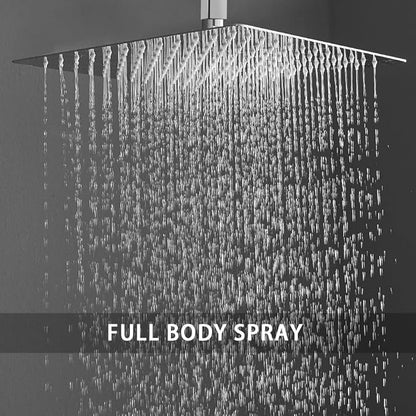 Polished Chrome Shower System Bathroom 16 Inch Rain Shower Head Ceiling Mount with Handheld Luxury High Pressure Shower Combo Set Shower Faucet Rough-in Valve Body and Trim Kit