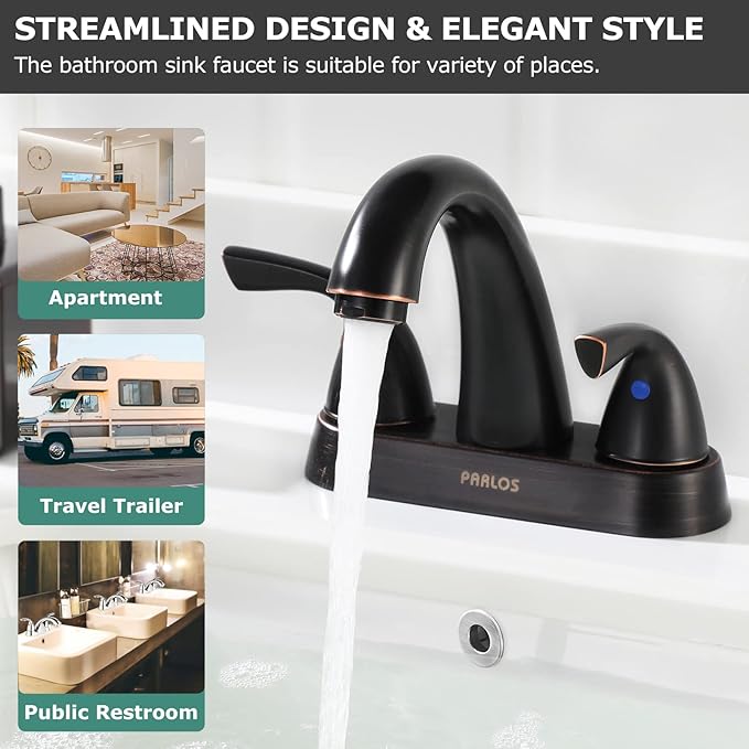 PARLOS Two-Handle Bathroom Sink Faucet with Metal Drain Assembly and Supply Hose Lead-Free cUPC Mixer Double Handle Tap Deck Mounted Oil Rubbed Bronze, 13597