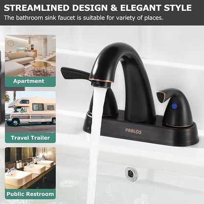 PARLOS Two-Handle Bathroom Sink Faucet with Metal Drain Assembly and Supply Hose Lead-Free cUPC Mixer Double Handle Tap Deck Mounted Oil Rubbed Bronze, 13597