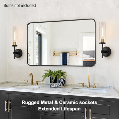 Hardwired Wall Sconces Set of Two, Black and Gold Bathroom Sconces with Clear Glass, Modern Wall Light Fixtures for Bathroom Mirror Vanity, Living Room, Bedroom, Hallway, Stairway, Cabinet, Foyer