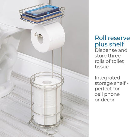 iDesign Weston Toilet Paper Holder Stand with Shelf, Satin