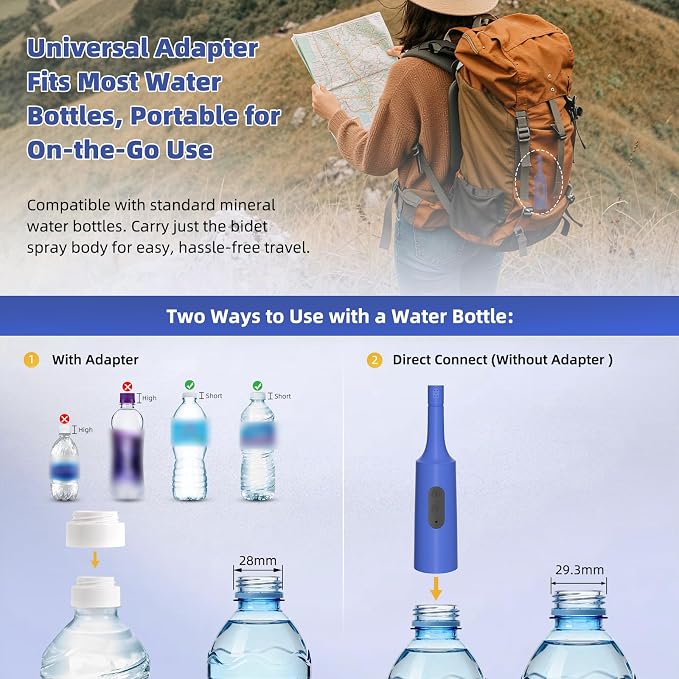 Hibbent Portable Bidet for Travel, High Pressure Electric Handheld Bidet Sprayer, 350-550ML Expandable Bottle for Personal Hygiene, USB-C Rechargeable Waterproof, Travel Sprayer for Women & Men, Blue