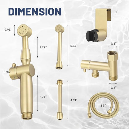 Bidet Sprayer for Toilet Brushed Gold Bidet Attachment for Toilet with Adjustable Pressure Control 3”-11” Spray Reach Brass Cloth Diaper Sprayer