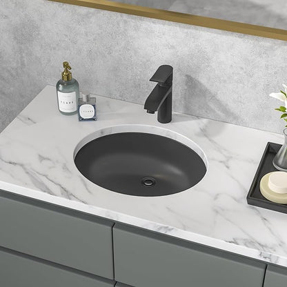Sarlai Black Undermount Bathroom Sink - 19 x16 inch Oval Vessel Sink Under counter Lavatory Black Ceramic Vanity Sink with Overflow, Modern Art Basin, Interior Size 17-2/5" x 14-1/9"