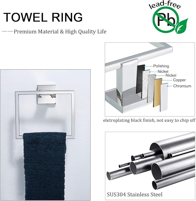 Bathroom Hardware Accessories Set Polished Chrome Towel Bar Sets Include Towel Bar Towel Holder Toilet Paper Holder Towel Hook,5 Pieces Stainless Steel Wall Mounted
