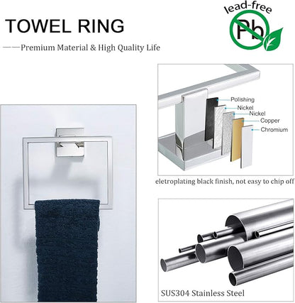 Bathroom Hardware Accessories Set Polished Chrome Towel Bar Sets Include Towel Bar Towel Holder Toilet Paper Holder Towel Hook,5 Pieces Stainless Steel Wall Mounted