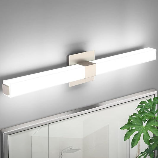 32 Inch Brushed Nickel Modern Vanity Light Bar: IP44 Waterproof Bathroom Light Fixtures Over Mirror 6000K Daylight 22W