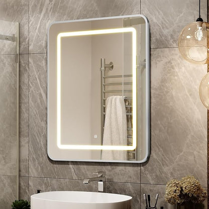 APRILSOUL 24x30 Inch Lighted Bathroom Medicine Cabinet with Mirror, Silver Recessed or Surface Mount Medicine Cabinet Mirror with Storage and LED Lights, 3 Colors Temperature, Dimmable Light