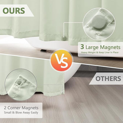 Seenus Waterproof Fabric Shower Curtain Liner with 3 Extra-Large Magnets, 72 x 72 inch Washable Cloth Shower Liner Hotel Quality, Pastel Green Lightweight Shower Curtain for Bathroom