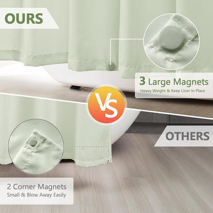 Seenus Waterproof Fabric Long Shower Curtain Liner with 3 Extra-Large Magnets, 72 x 78 inch Extra Long Green Cloth Shower Liner Machine Washable, Hotel Quality Lightweight Shower Curtain for Bathroom