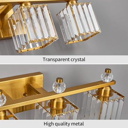 Vanity Lights 4-Light Modern Crystal Vanity Light Gold Bathroom Light Fixtures Over Mirror Crystal Bathroom Vanity Lighting Fixtures