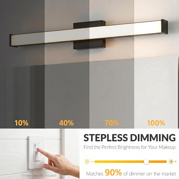 URSOLA 48" Modern LED Bathroom Light Fixtures, Matte Black 3CCT Dimmable Bathroom Vanity Light Over Mirror, Bathroom Vanity Bath Bar Lights with Double Layer Acrylic Shade