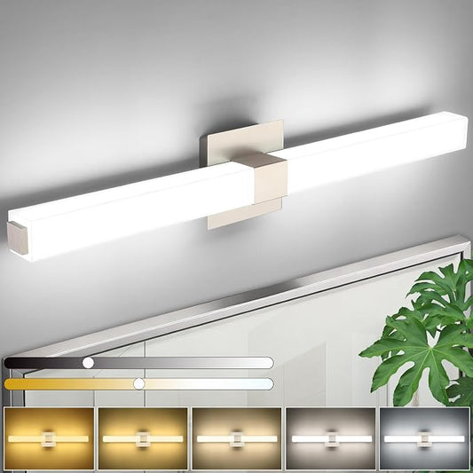 32 Inch Brushed Nickel 5CCT LED Vanity Light - Selectable Color Temperature Modern Bathroom Vanity Light Fixtures IP44